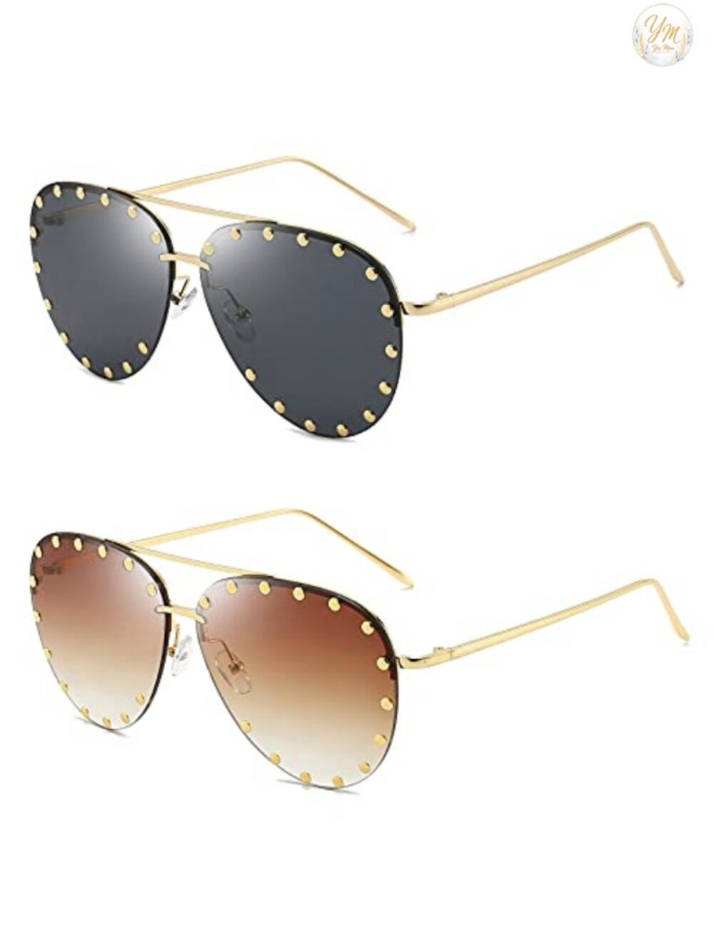 Studded Aviator Sunglasses Women Metal Frame UV400 - Picture 1 of 5